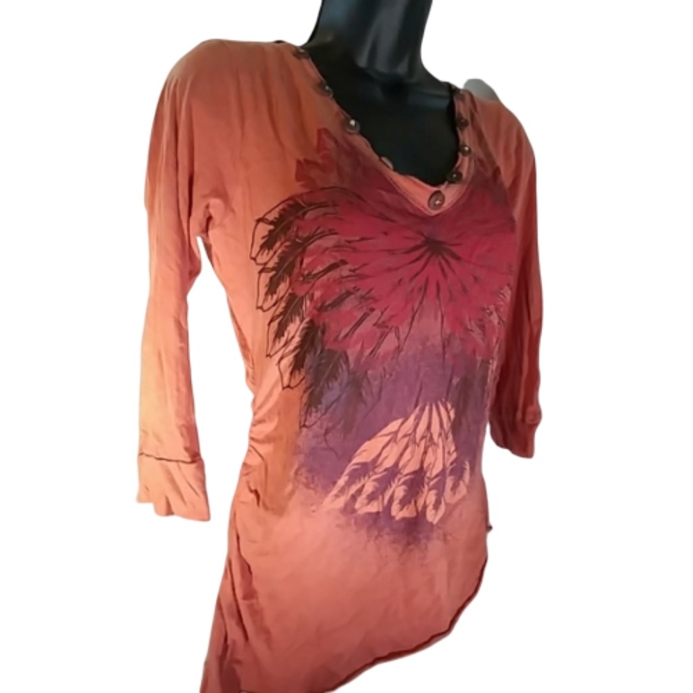 NINE WEST Asymmetrical High Low Coral Western T-Shirt